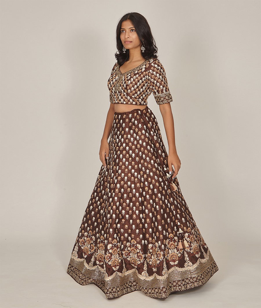 Brown Silk Lehenga - kaystore.in