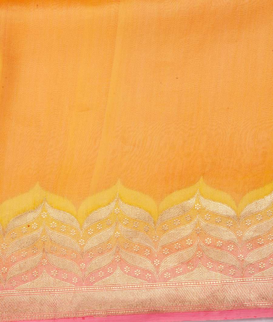 Yellow Banarasi Organza Silk Saree Gold Zari Half And Half - kaystore.in