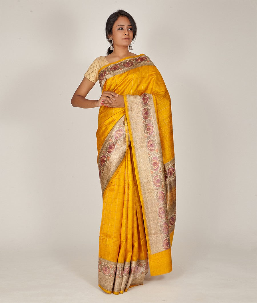 Yellow Banarasi Dupion Silk Saree Gold Zari - kaystore.in