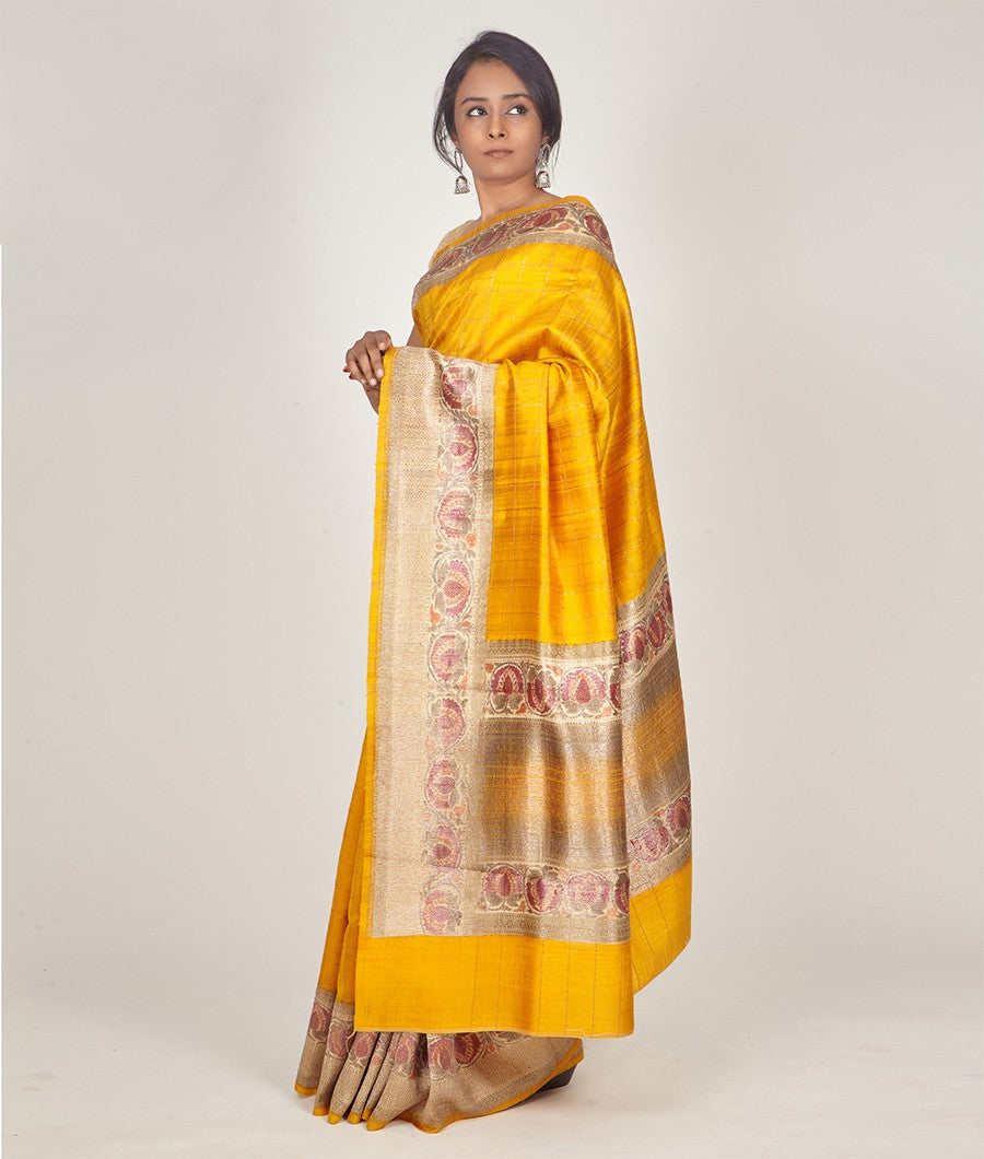 Yellow Banarasi Dupion Silk Saree Gold Zari - kaystore.in