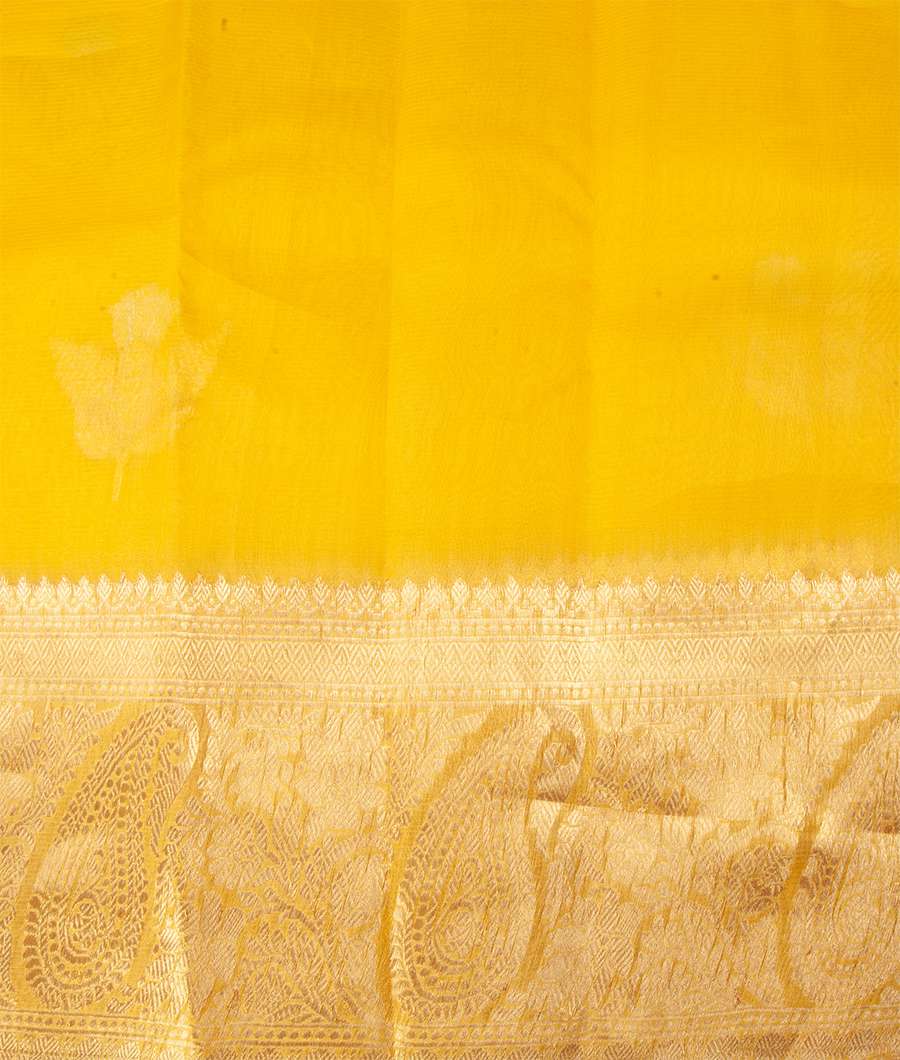 Yellow Banarasi Kora Silk Saree Gold Zari - kaystore.in