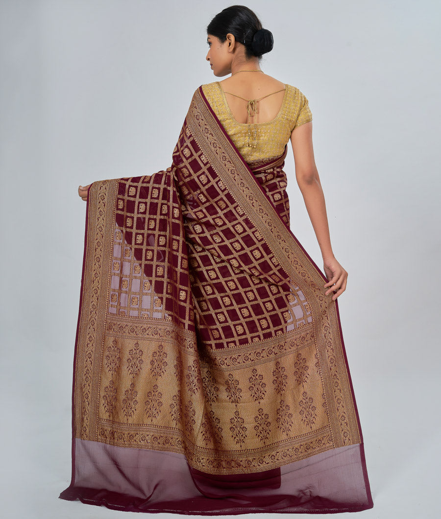 Wine Khaddi Saree Alover Zari Weaving Antique Zari - kaystore.in