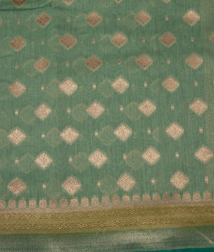 Green Banarasi Chanderi Silk Saree Gold Zari Brocade Blouse - kaystore.in