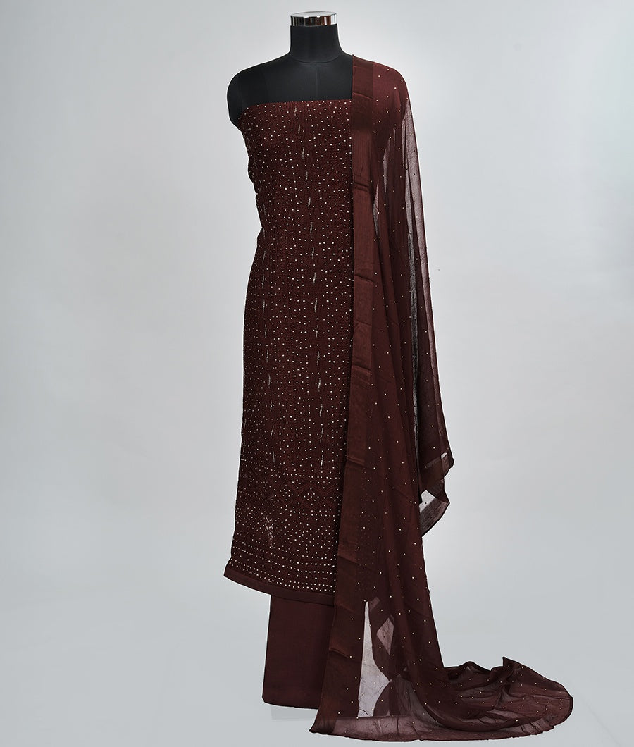 Maroon Georgette Unstitched Salwar - kaystore.in