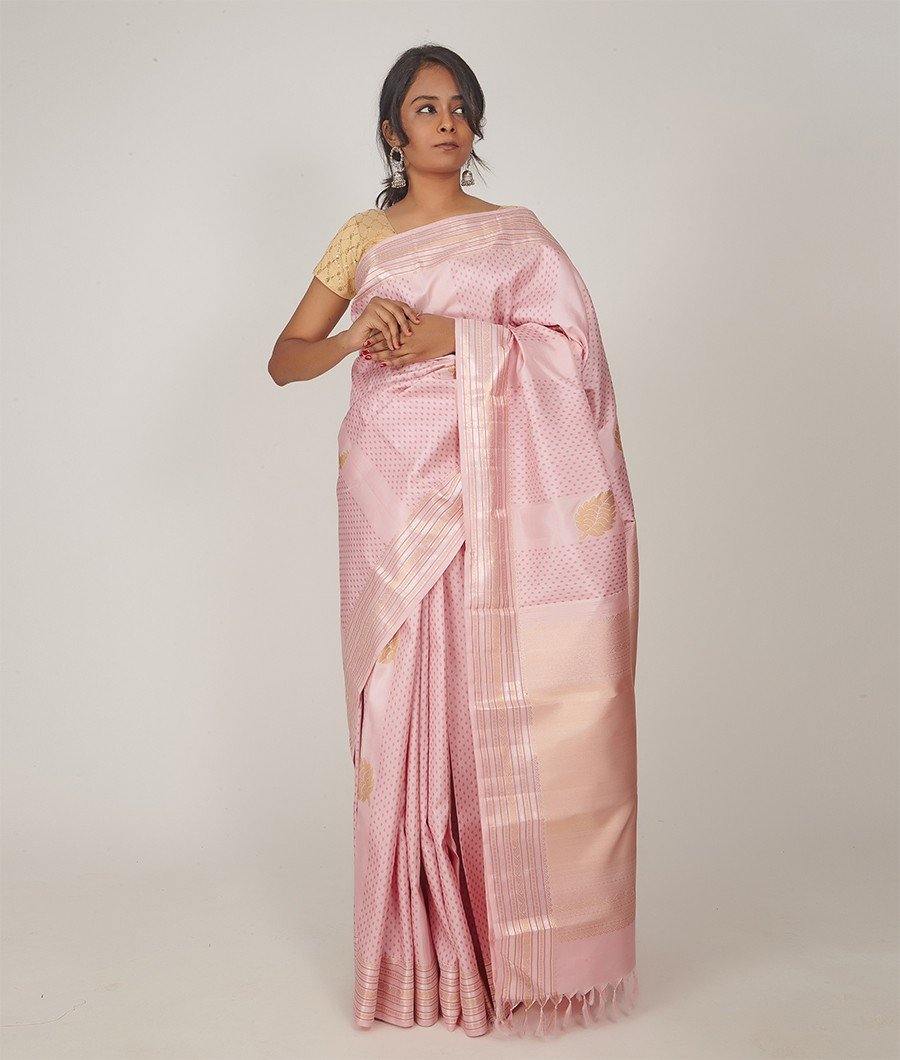 Baby Pink Kanchipuram Saree Gold With Silver Zari - kaystore.in