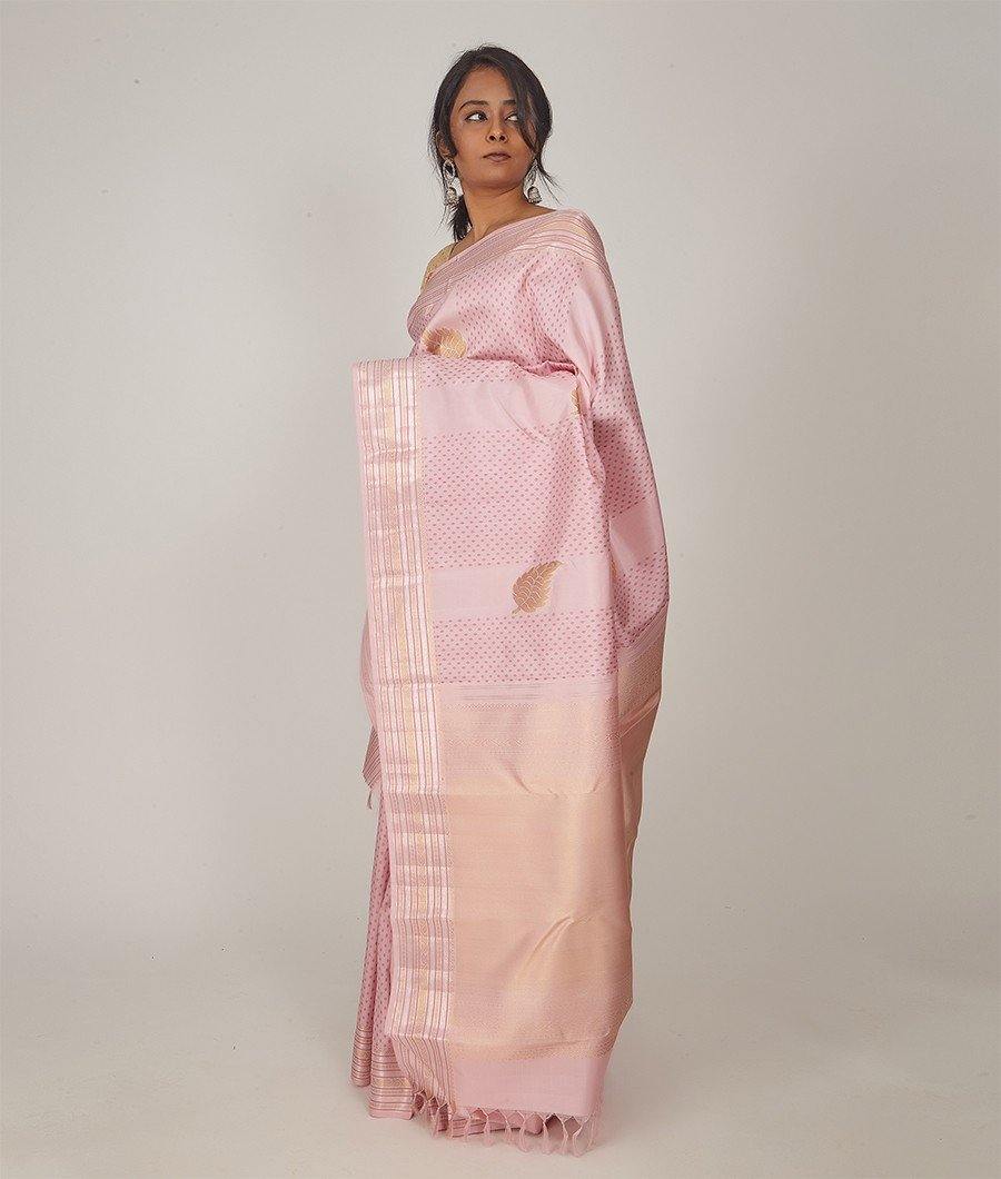 Baby Pink Kanchipuram Saree Gold With Silver Zari - kaystore.in