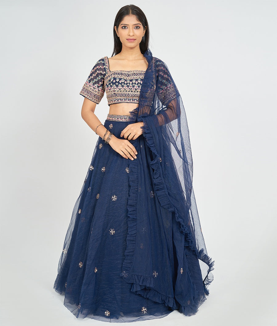 Navy Blue Net Lehenga - kaystore.in