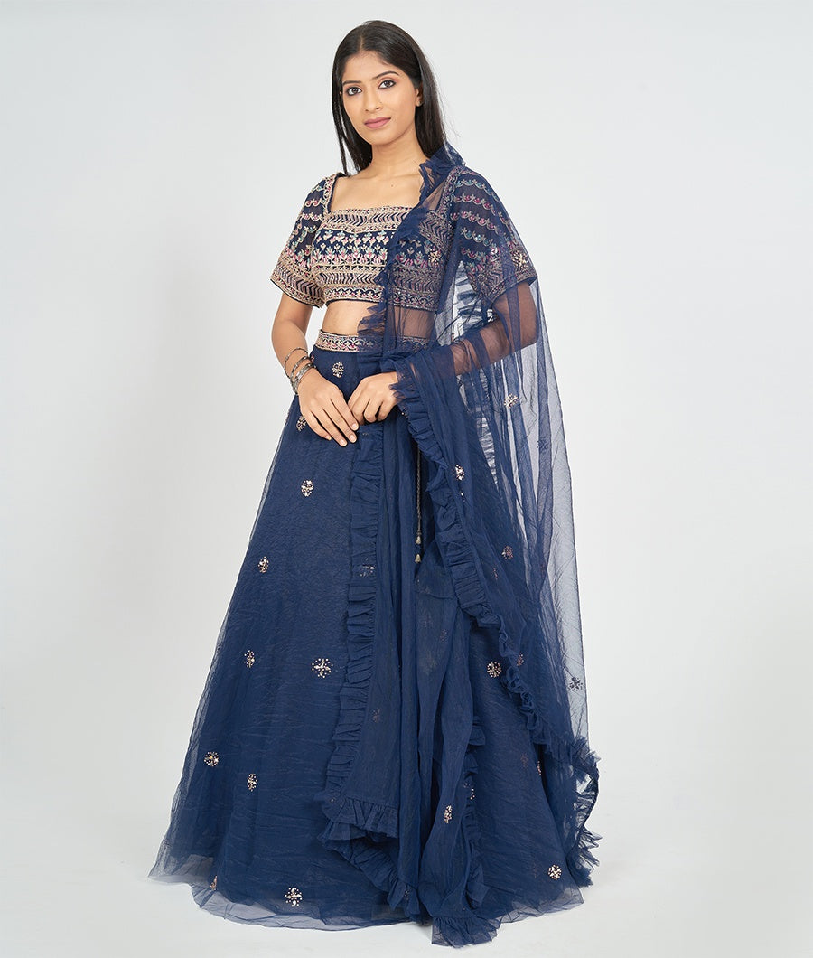 Navy Blue Net Lehenga - kaystore.in