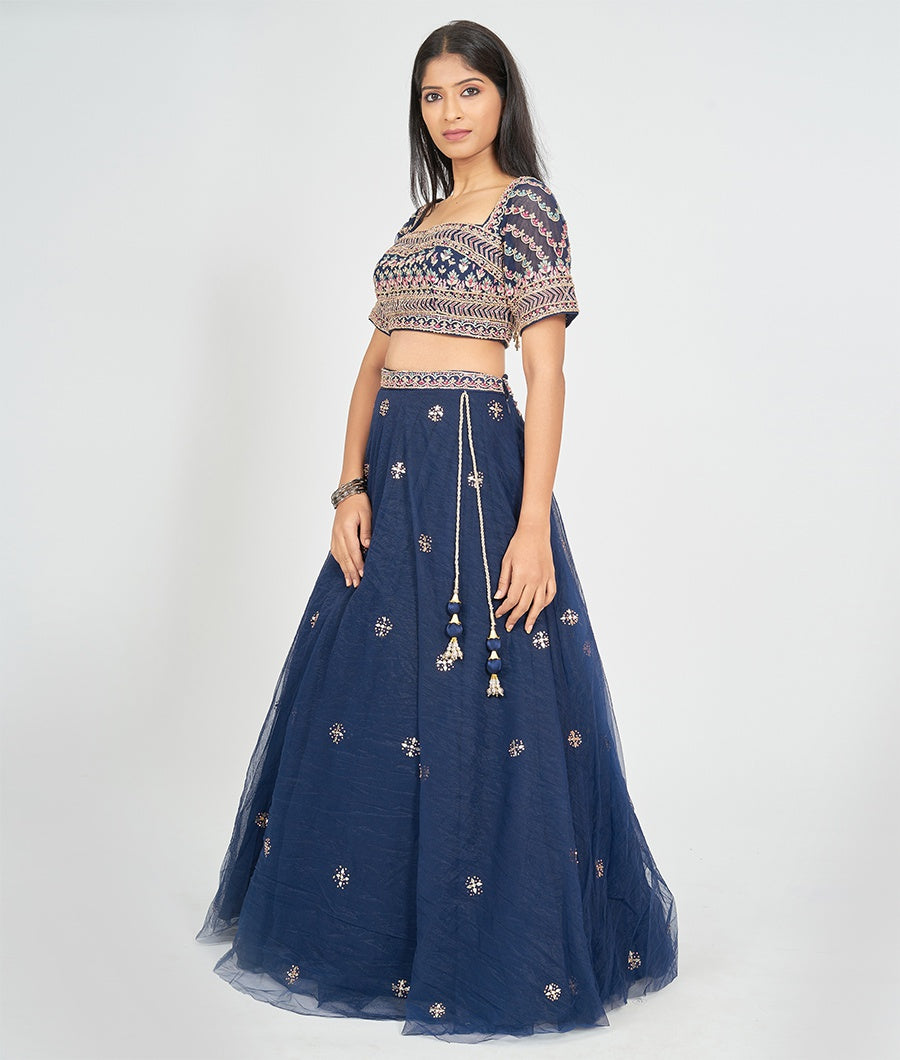 Navy Blue Net Lehenga - kaystore.in