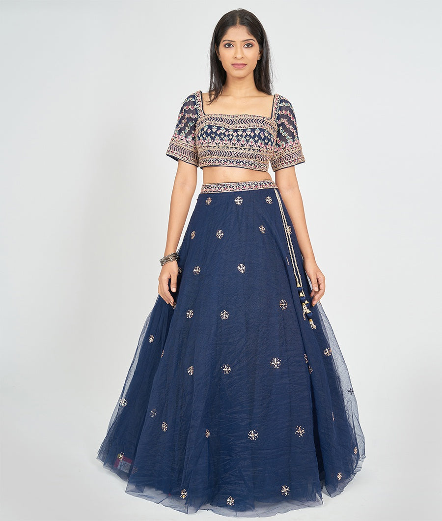 Navy Blue Net Lehenga - kaystore.in