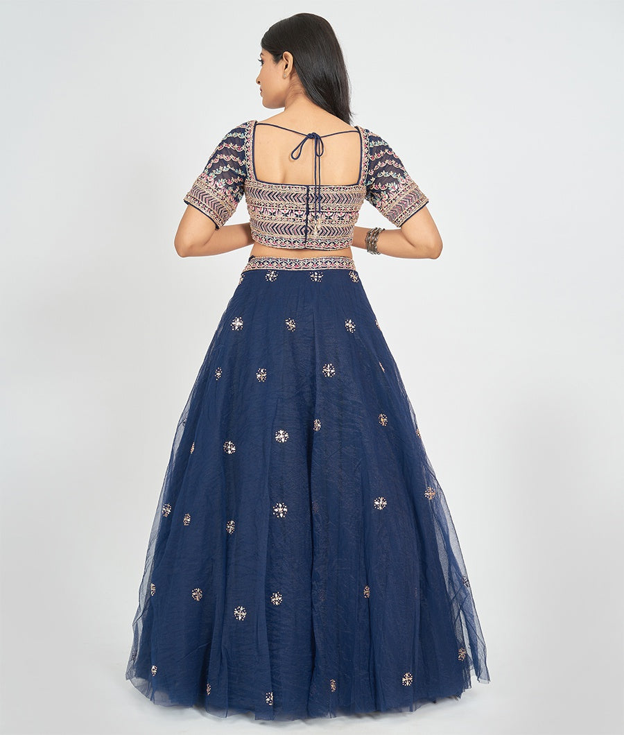 Navy Blue Net Lehenga - kaystore.in