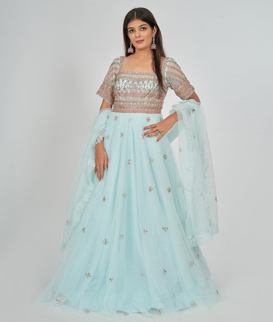 Sky Blue Net Salwar Kameez - kaystore.in