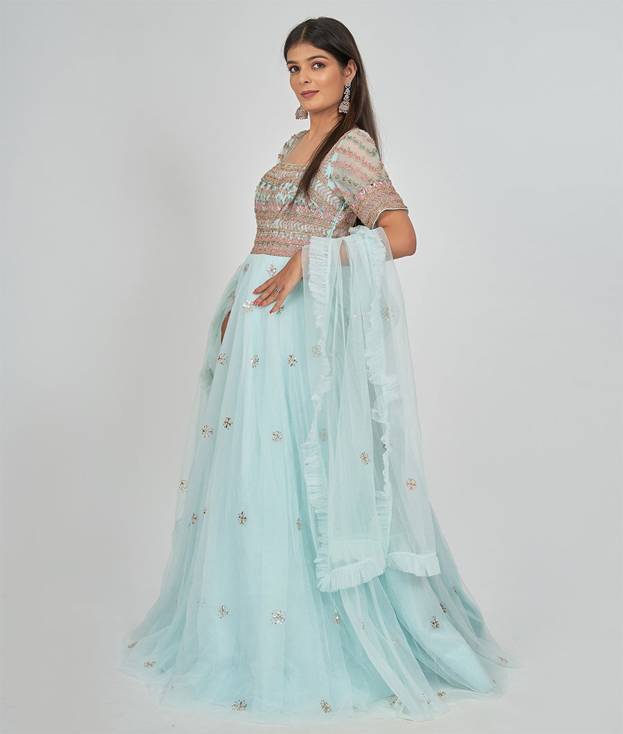 Sky Blue Net Salwar Kameez - kaystore.in