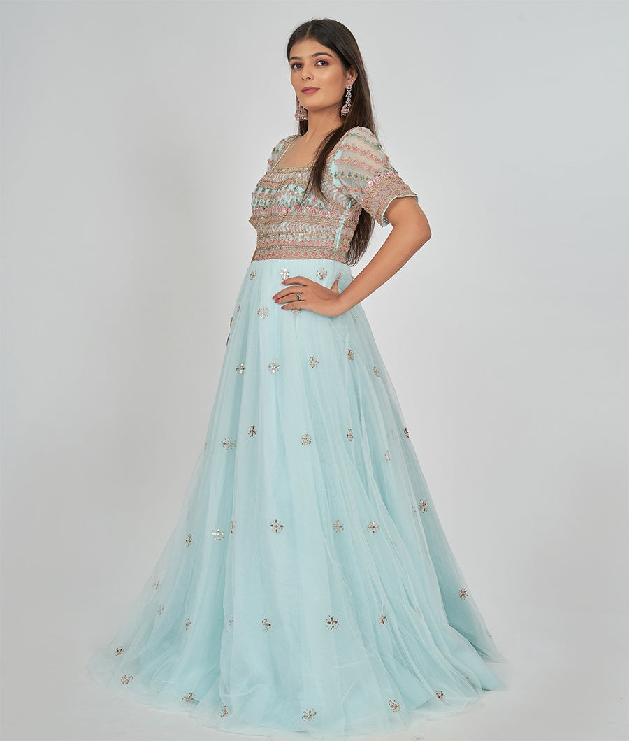 Sky Blue Net Salwar Kameez - kaystore.in