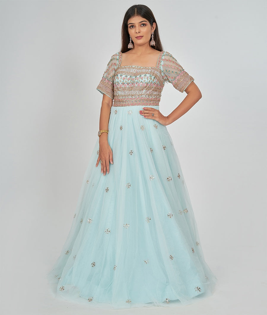 Sky Blue Net Salwar Kameez - kaystore.in