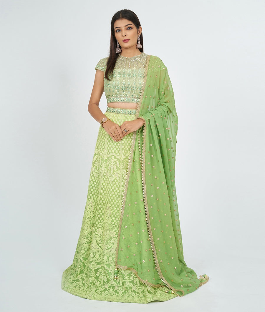 Green Georgette Lehenga - kaystore.in