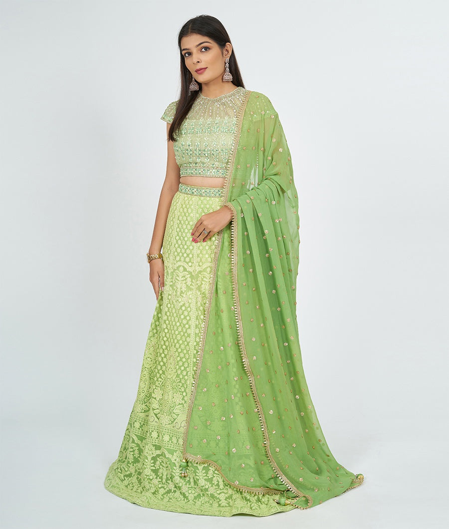 Green Georgette Lehenga - kaystore.in