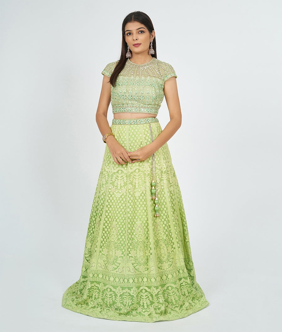 Green Georgette Lehenga - kaystore.in