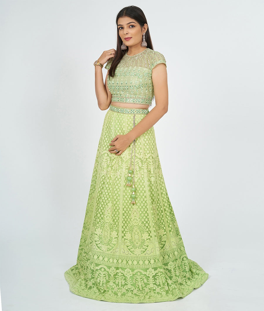 Green Georgette Lehenga - kaystore.in
