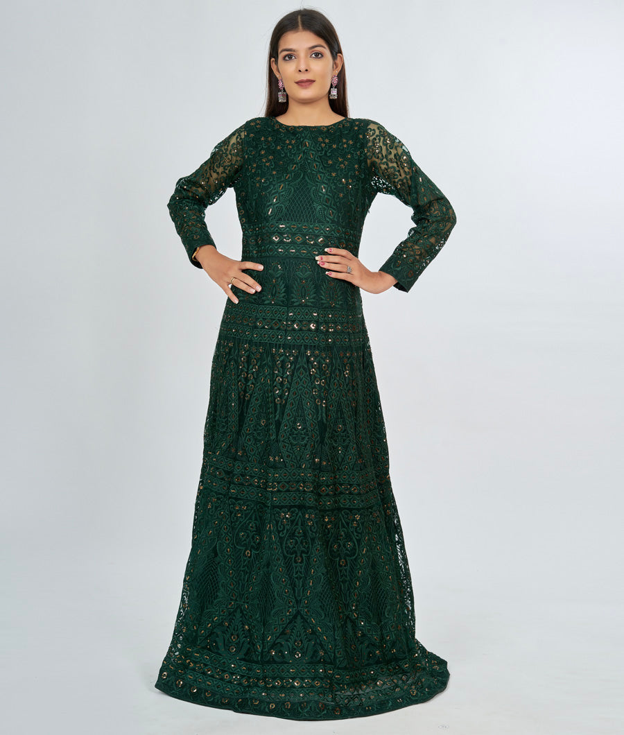 Bottle Green Net Salwar Kameez Anarkali - kaystore.in