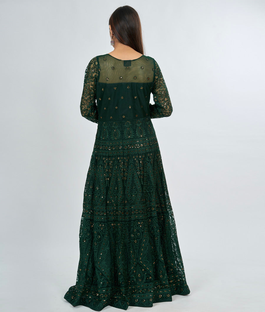 Bottle Green Net Salwar Kameez Anarkali - kaystore.in