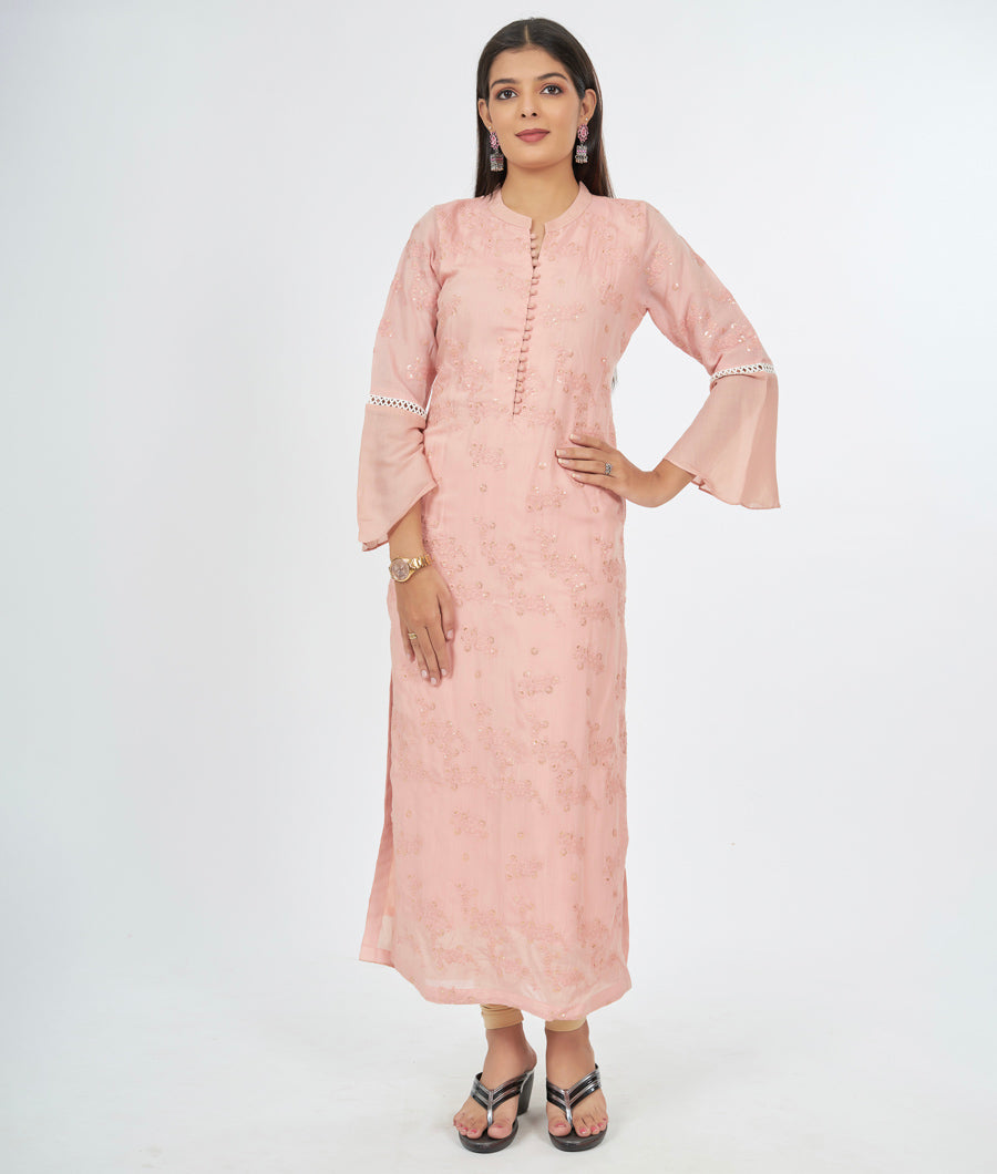 Peach Chanderi Cotton Kurti - kaystore.in