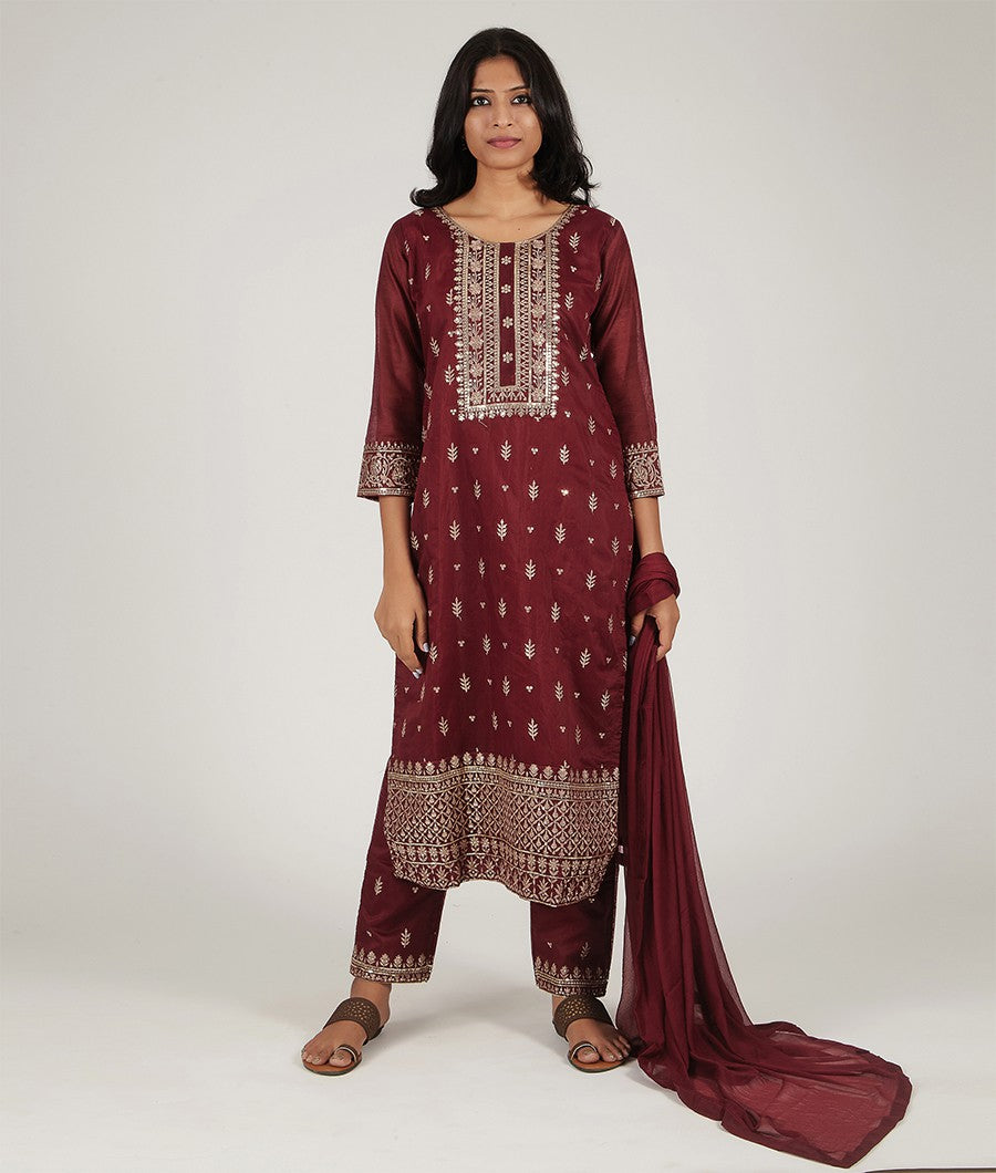 Maroon Chanderi Silk Salwar Kameez - kaystore.in