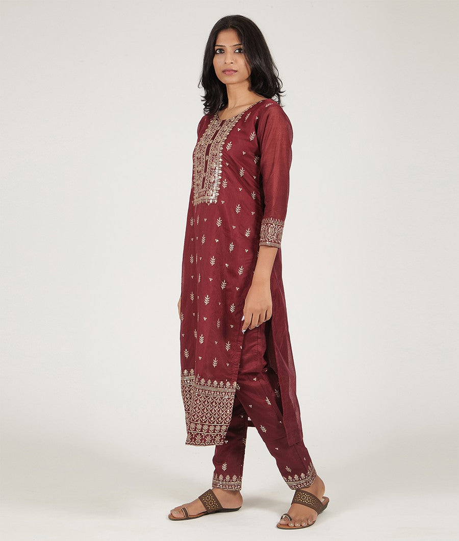 Maroon Chanderi Silk Salwar Kameez - kaystore.in