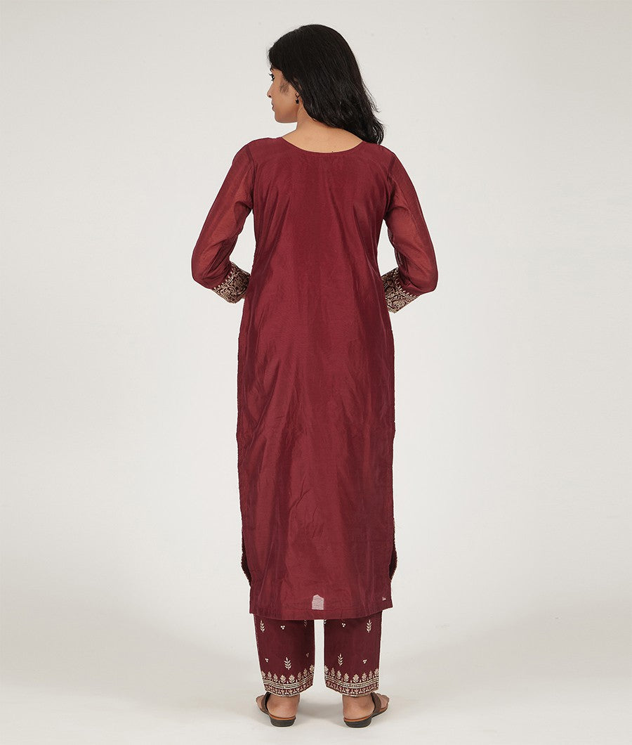 Maroon Chanderi Silk Salwar Kameez - kaystore.in