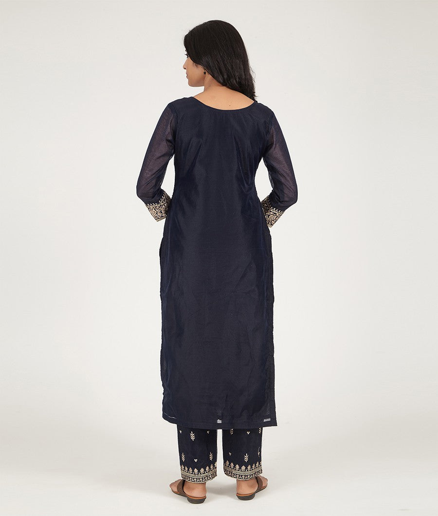 Navy Blue Chanderi Silk Cotton Salwar Kameez - kaystore.in