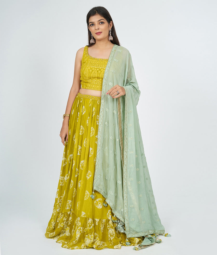 Yellow Embroidered Lehenga - kaystore.in