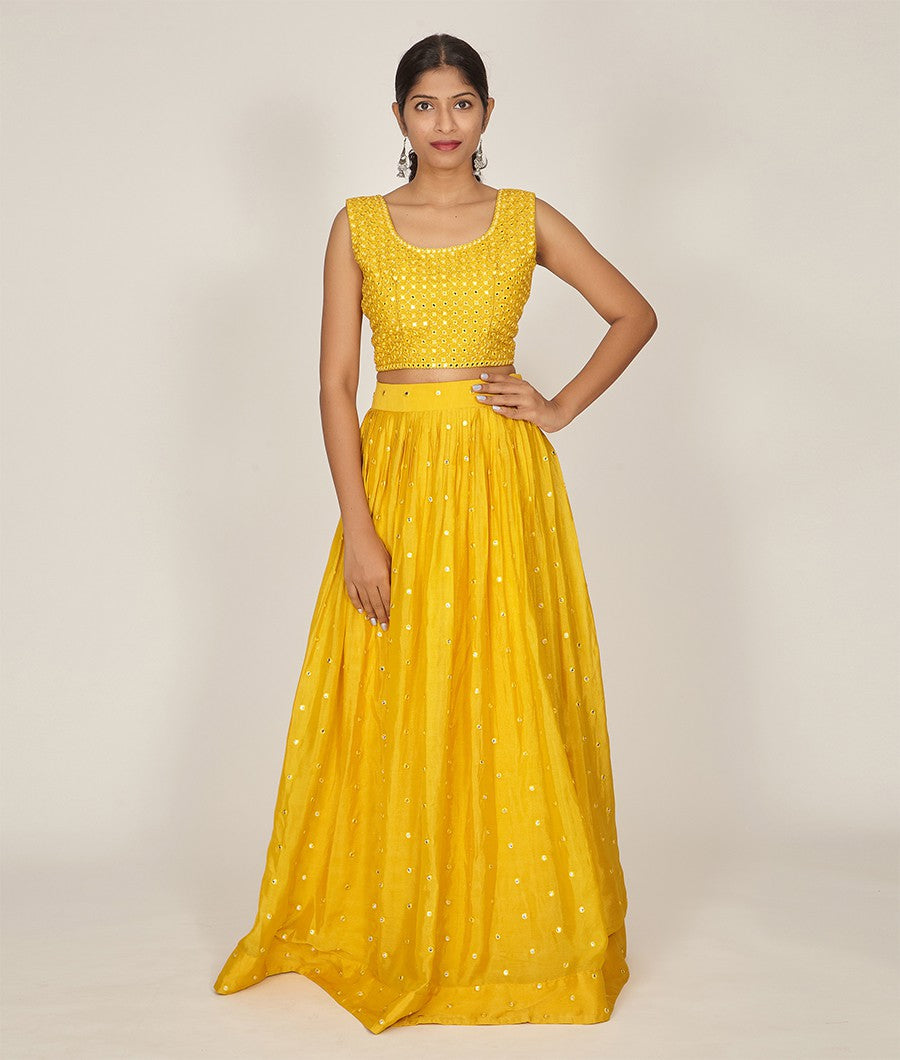 Yellow Chinon Lehenga - kaystore.in