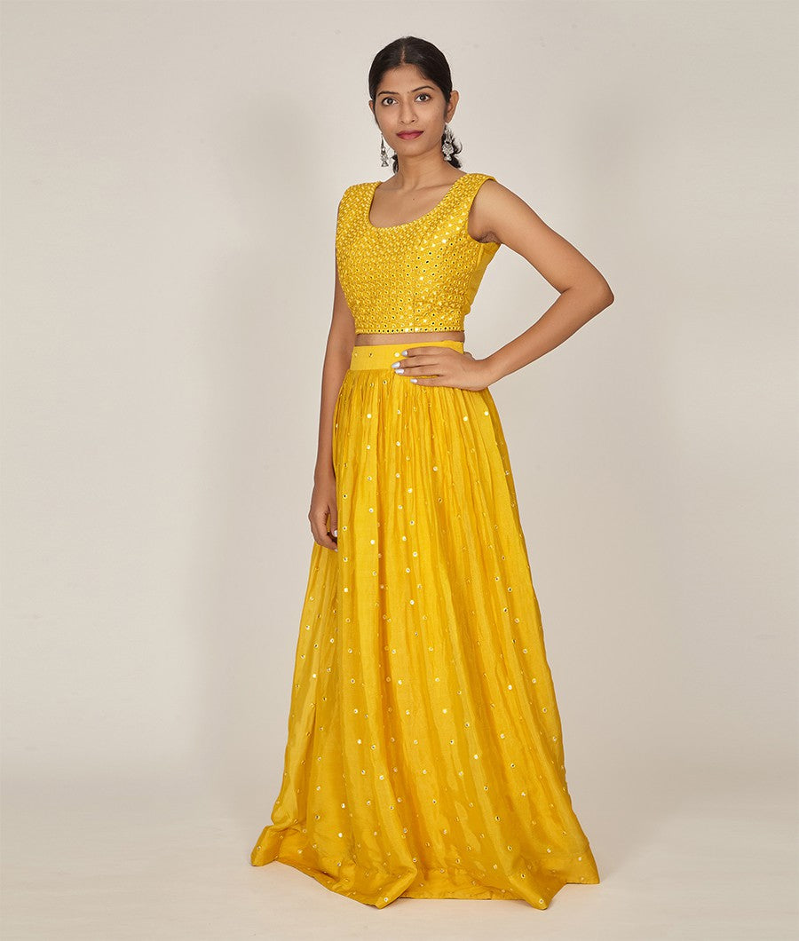 Yellow Chinon Lehenga - kaystore.in