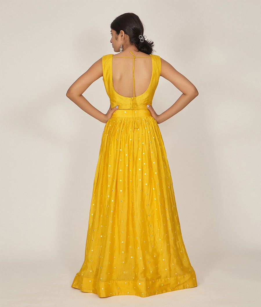 Yellow Chinon Lehenga - kaystore.in