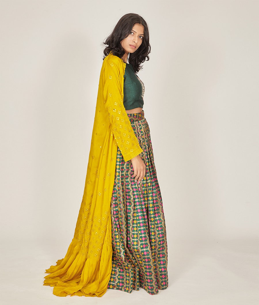 Bottle Green Banarasi Silk Lehenga - kaystore.in