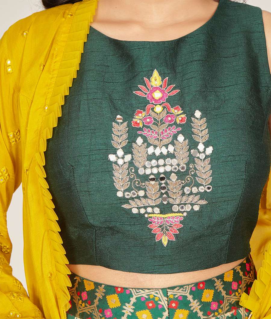 Bottle Green Banarasi Silk Lehenga - kaystore.in