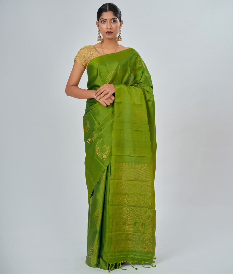 Green Soft Silk Saree Copper Zari - kaystore.in