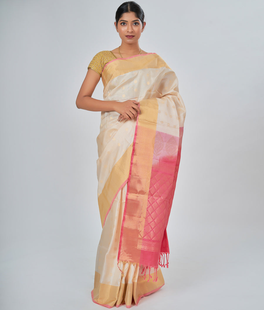 Cream Soft Silk Saree Gold Zari - kaystore.in