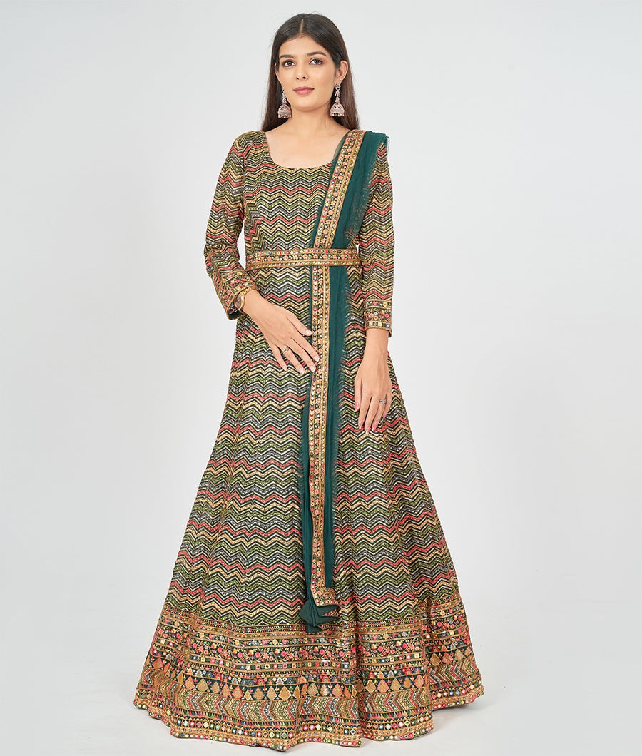 BottleGreen Georgette Salwar Kameez Anarkali - kaystore.in