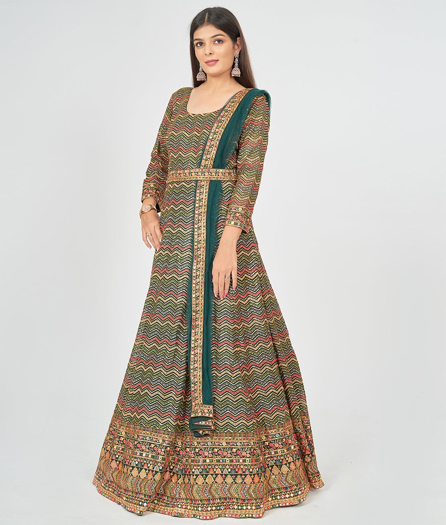 BottleGreen Georgette Salwar Kameez Anarkali - kaystore.in