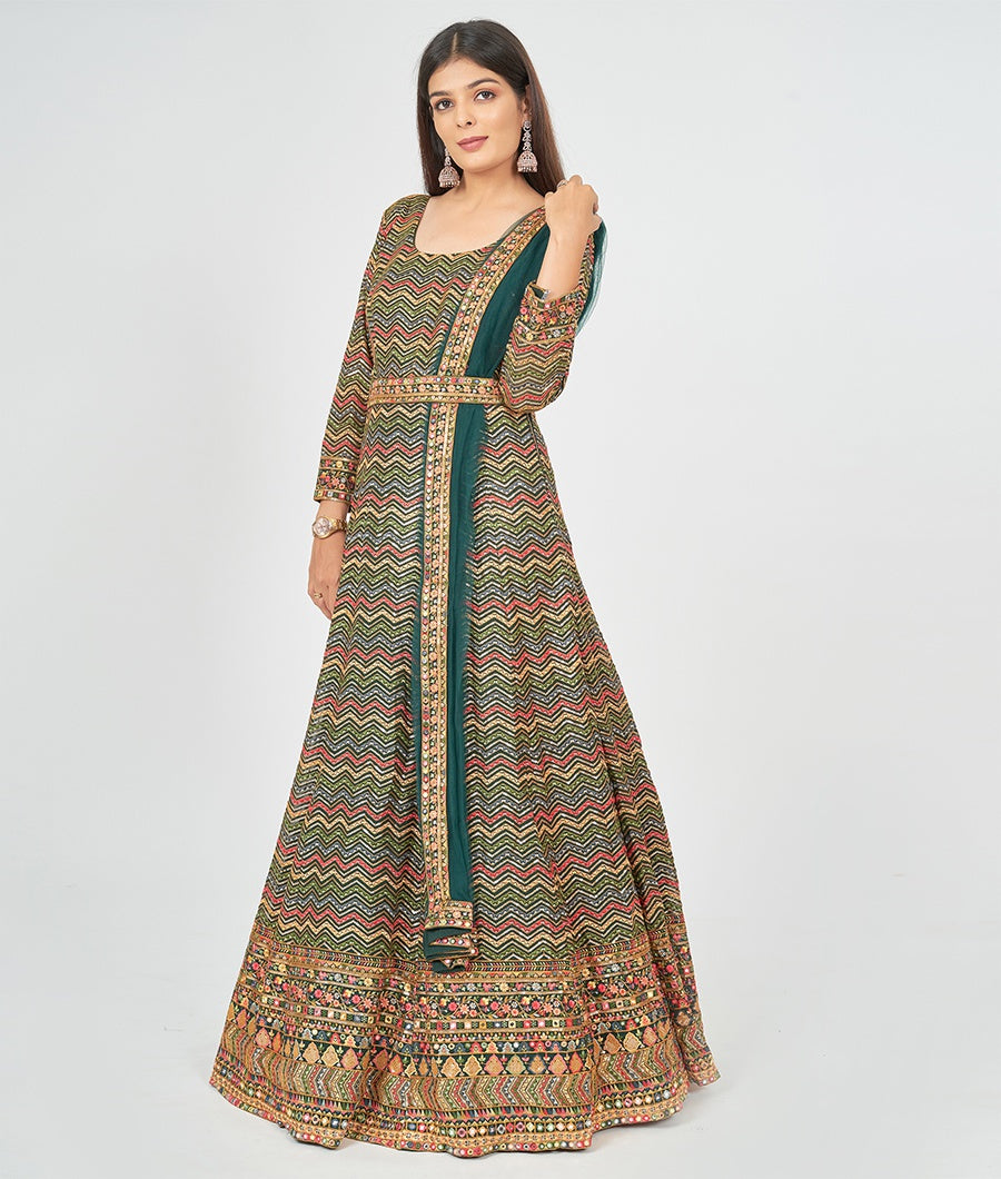 BottleGreen Georgette Salwar Kameez Anarkali - kaystore.in