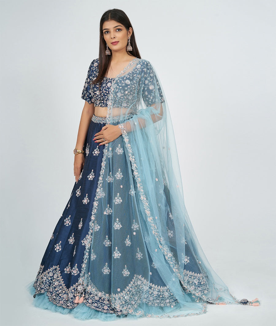 Navy Blue Silk Lehenga - kaystore.in