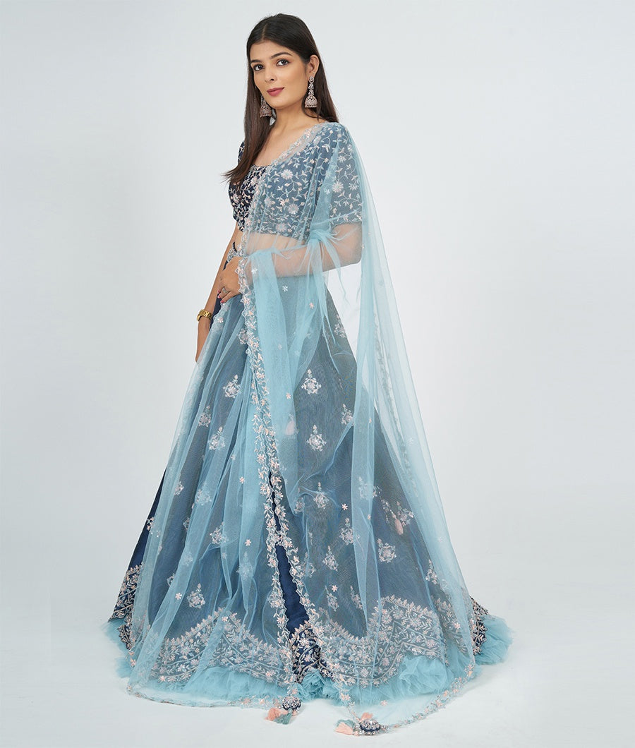 Navy Blue Silk Lehenga - kaystore.in