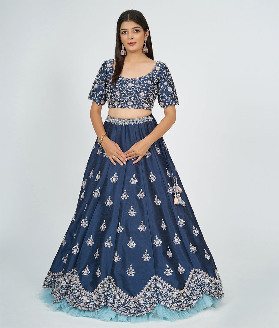 Navy Blue Silk Lehenga - kaystore.in