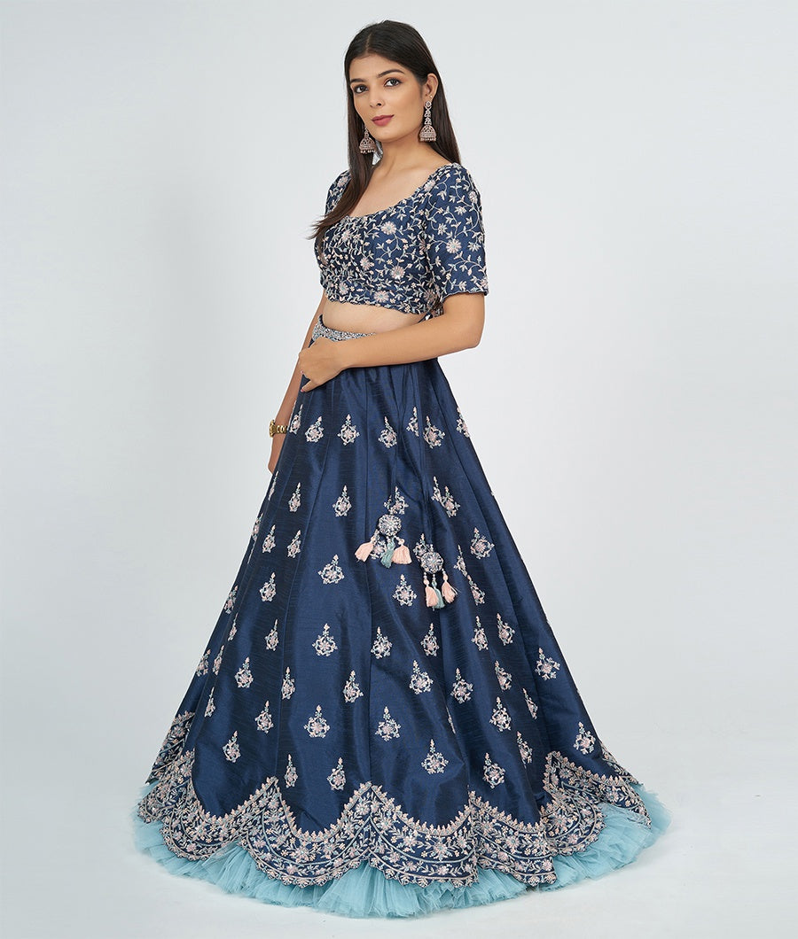 Navy Blue Silk Lehenga - kaystore.in