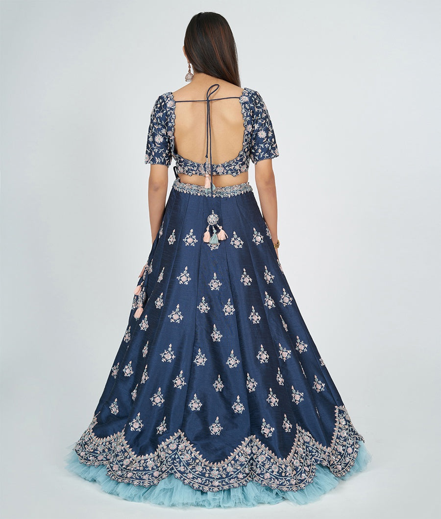 Navy Blue Silk Lehenga - kaystore.in