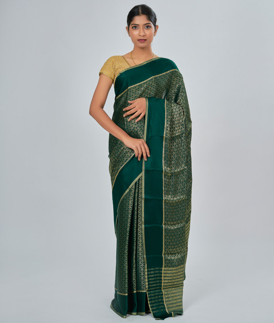 Green Crêpe Saree Gold Zari - kaystore.in