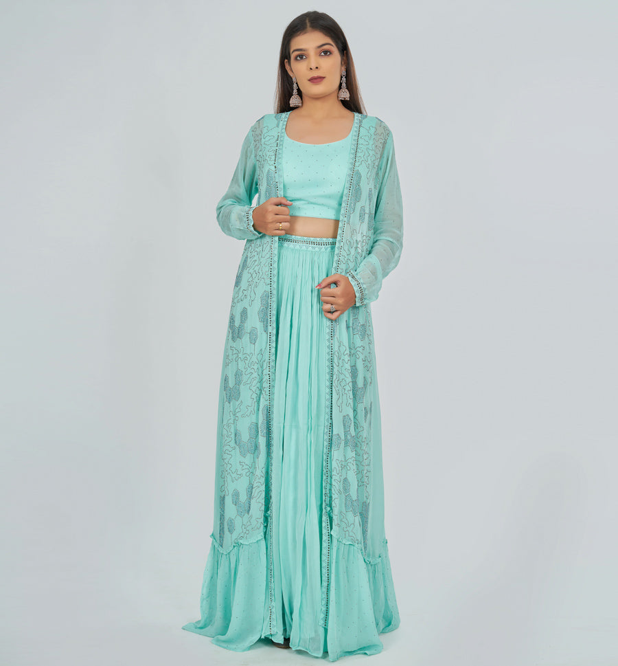 Sea Green Salwar Kameez Crop Top - kaystore.in