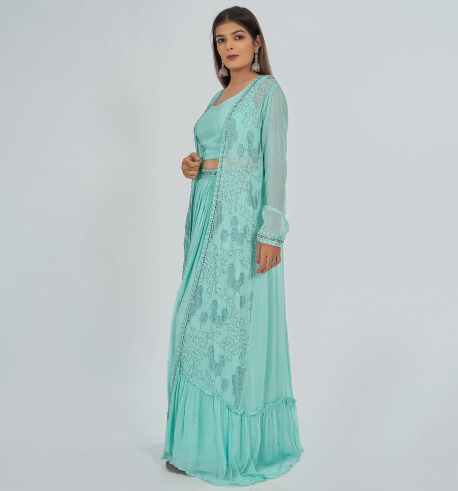 Sea Green Salwar Kameez Crop Top - kaystore.in