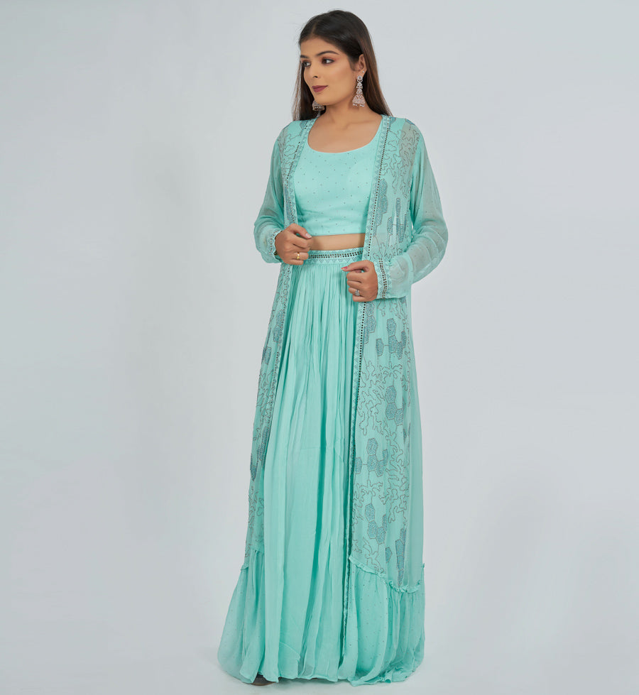 Sea Green Salwar Kameez Crop Top - kaystore.in